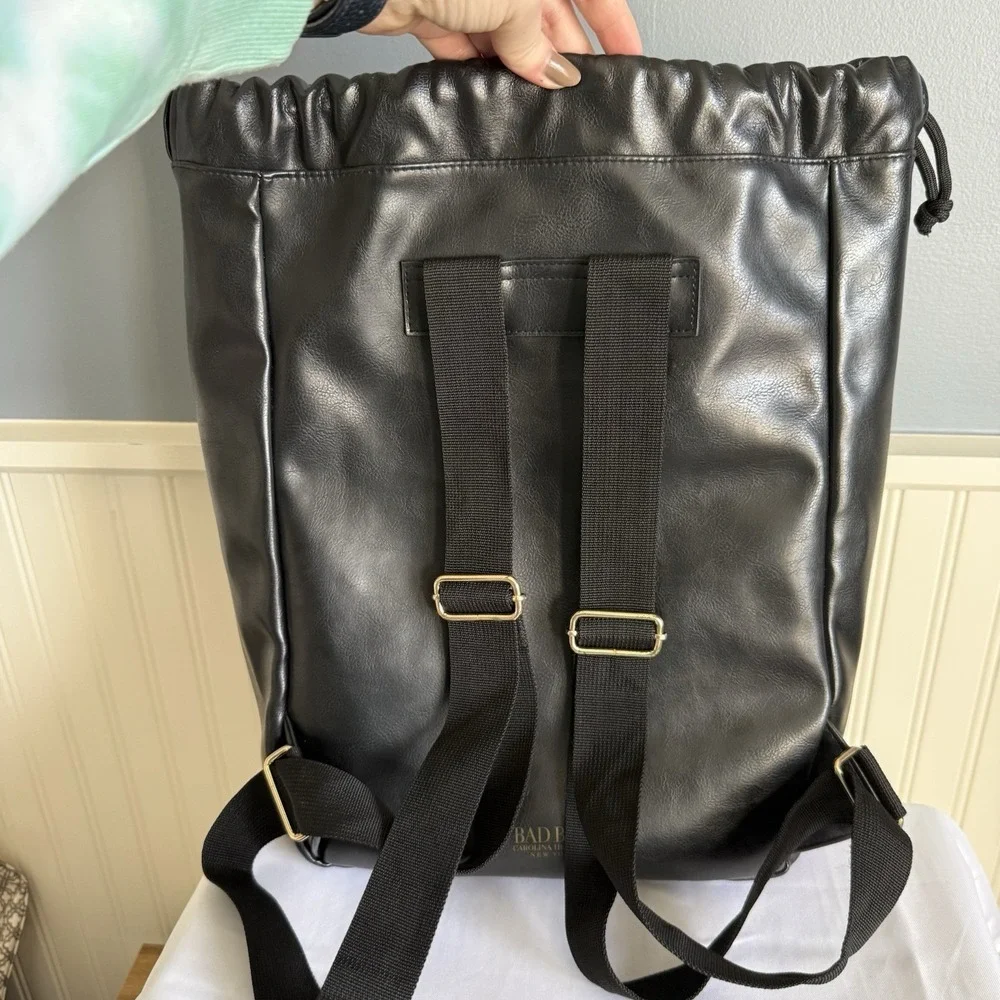 Bad Boy Carolina Herrera New York Black Faux Leather Bucket Backpack Purse Bag